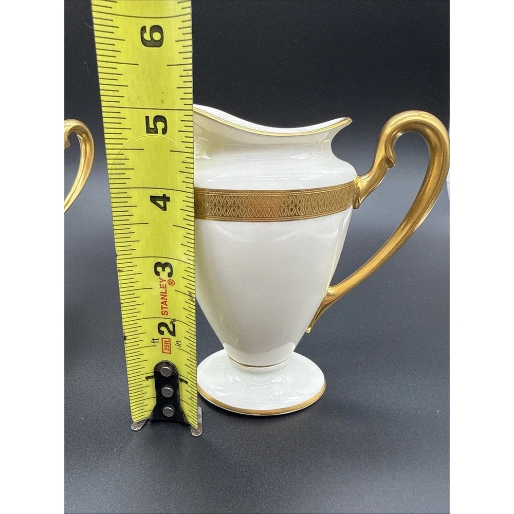 Lenox Ivory Fine China Gold Encrusted Creamer and Sugar Bowl Set 24k Gold Trim